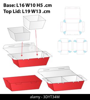 Divided Inner Trays Takeaway Food Box Dieline Template Stock Vector