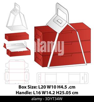 Stackable Gift Box with Carrier Handle Vector Dieline Stock Vector
