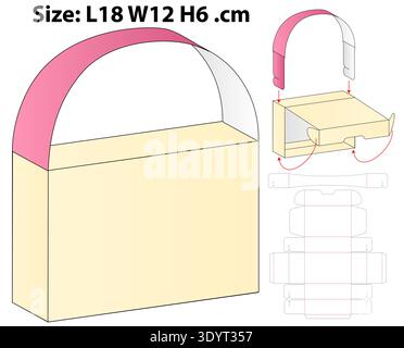 Gable Bag with Handle Packaging Mockup and Dieline Template Stock Vector