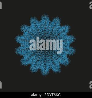Blue snowflake Vector. Winter crystal pattern. Frozen star icon. Black background decor. EPS 10. Stock Vector
