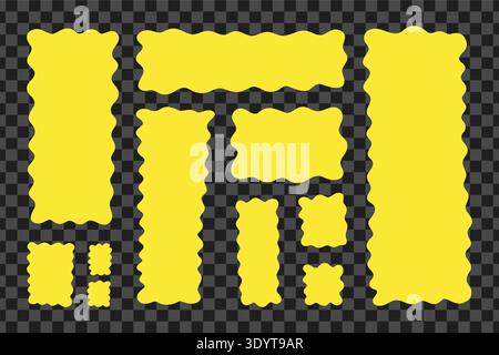 Wavy rectangle set in bright yellow isolated on transparent background. Collection of abstract frames and organic shapes for banners, posters, social media templates and modern design projects. Stock Vector
