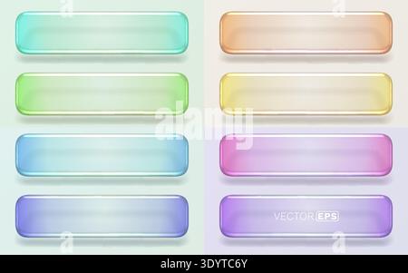 Glossy glass buttons in pastel colors. Modern vector UI elements. Vector illustration Stock Vector