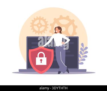 Online security control. Internet connection analysis, cyber protection, private data, privacy, and risk management for account, software app Stock Vector