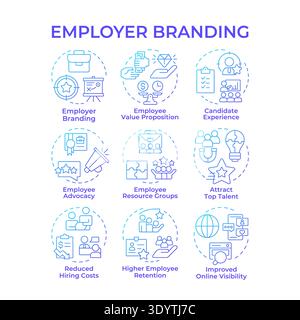 Employee branding blue gradient concept icons Stock Vector