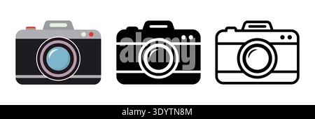 Photo camera illustration in flat and line art symbol set vector stock illustration Stock Vector