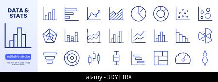 Data visualization line icon set. Bar chart, pie, radar, funnel minimal vector illustrations. Simple outline signs for analytics and infographics Stock Vector