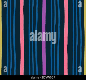 Seamless pattern with hand drawn vertical stripes, expressive brush strokes and rough textured edges. Modern minimalist linear design Stock Vector