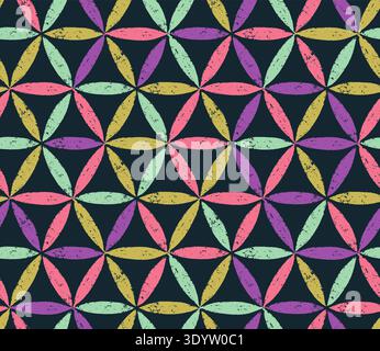 Seamless pattern with sacred geometry Flower of Life symbol with hand drawn brush strokes and rough textured edges Stock Vector