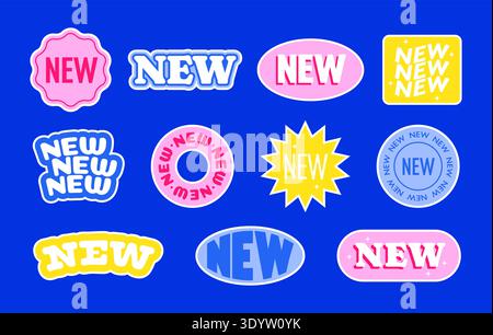 Set of colorful new stickers and labels for product promotion and marketing design. Vector illustration Stock Vector