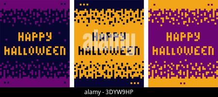 Happy Halloween Pixel Lettering. Halloween greetings minimal flat design with various trendy palette. Vector illustration Halloween Thematic cards, Media post, leaflets, invite, price, label or banner Stock Vector