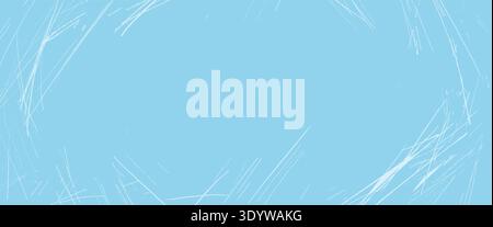 Ice and scratches grunge texture overlay background. Soft blue backdrop with skate path effect and scratch lines. Vector icy design winter season fram Stock Vector