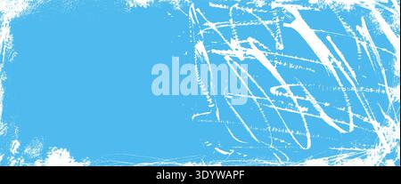 Ice scratch border frame with sharp diagonal lines on blue snow background. Blank ice template with worn grunge overlay and scratch effect for winter. Stock Vector