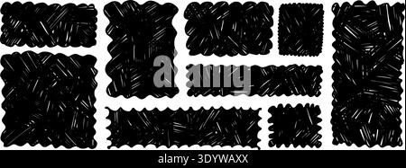 Wavy organic rectangles. Scalloped grunge geometric frames set. Text boxes with wiggle edges. Urban street scratched wall rectangular figures. Vector Stock Vector