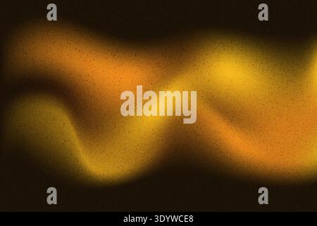 Golden abstract waves on grain dark background. Dark brown, yellow and orange noisy gradation. Grunge retro textured abstract gradient overlay. Vector Stock Vector
