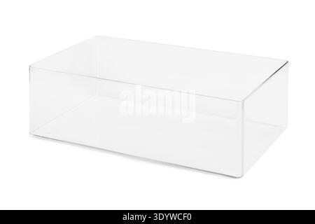 Empty blank transparent plastic container isolated on white background Stock Photo
