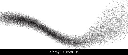 Grainy wave line on white background. Gritty noise curved gradient with dots. dusty long splash. Vector trail with stippling effect backdrop. Powder n Stock Vector