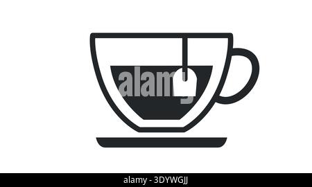 Black Tea Cup Icon – Minimalist Hot Drink with Tea Bag Vector Stock Vector