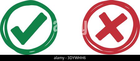 Set check mark and cross. Vector illustartion. Stock Vector