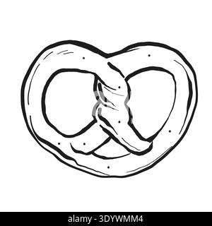 Hand drawn whimsical pretzel illustration with twisted shape and dotted texture on white background Stock Vector
