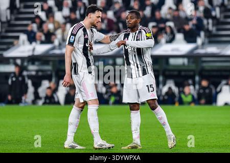 Federico Gatti of Juventus FC talks to Juventus fans as they ask the ...