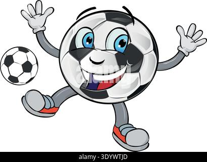A cartoon style soccer ball happily juggling another ball. vector illustration Stock Vector