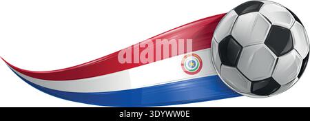 A realistic soccer ball featuring the red, white, and blue colors of the Paraguay flag, rendered as a clean vector illustration. Stock Vector