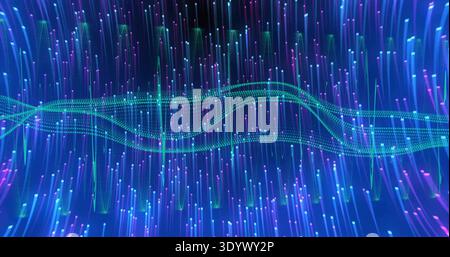 Flowing central undulating waveform sweeping digital space, showing vertical streaks, pixels, mesh Stock Photo