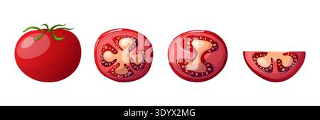Vector set with whole tomatoes and halves Stock Vector