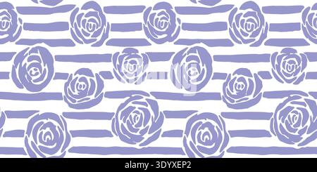 Lavender Purple Hand-Drawn Floral and Striped Seamless Vector Pattern Stock Vector