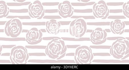 Dusty Pink Hand-Drawn Floral and Striped Seamless Vector Pattern Stock Vector
