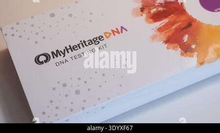 MyHeritage DNA testing kit box genetic ancestry home test Stock
