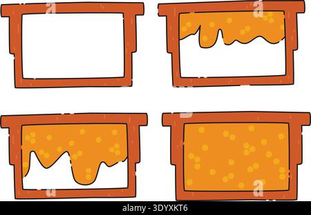 Frames for honeycombs in a hive of varying degrees of filling Beekeeping Vector cartoon illustration Stock Vector