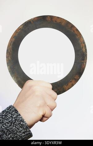 Chakram throwing weapon for training of fight and sport throwing in hand Stock Photo