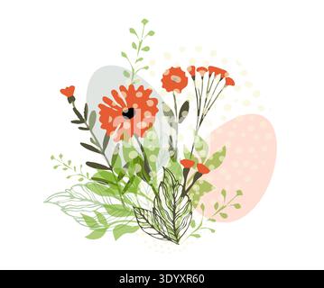 Simple Easter abstraction with eggs and flowers. Happy Easter. hand drawn. Not AI, Vector illustration Stock Vector