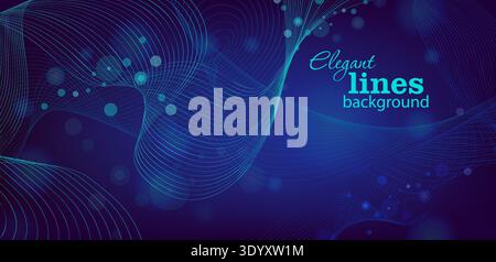 Blue neon background with graceful lines. Hand drawn. Not AI, vector illustration. Stock Vector
