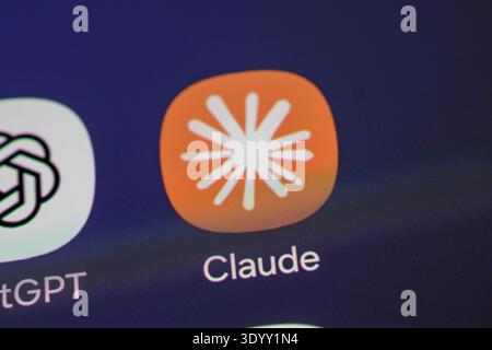 Buenos Aires, Argentina; February 23th 2026: Claude icon on a mobile phone screen. Stock Photo