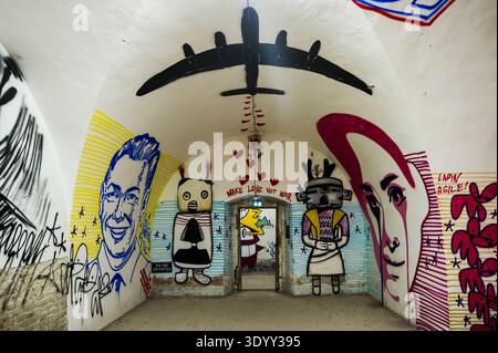 Street art, graffiti, MAUSA VAUBAN, Museum of Urban Art and Street Art, Vauban Fortress Neuf-Brisach, Neuf-Brisach, UNESCO World Heritage Site, Haut-R Stock Photo