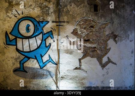Street art, graffiti, MAUSA VAUBAN, Museum of Urban Art and Street Art, Vauban Fortress Neuf-Brisach, Neuf-Brisach, UNESCO World Heritage Site, Haut-R Stock Photo