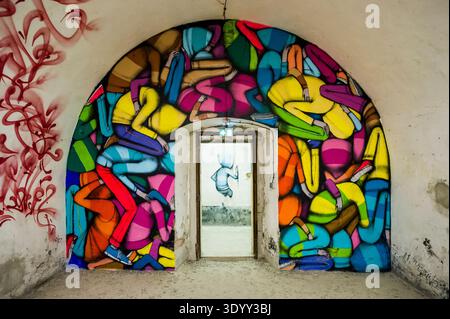 Street art, graffiti, MAUSA VAUBAN, Museum of Urban Art and Street Art, Vauban Fortress Neuf-Brisach, Neuf-Brisach, UNESCO World Heritage Site, Haut-R Stock Photo