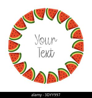 Watermelon slices round frame. Cartoon Vector isolated illustration on white background Stock Vector