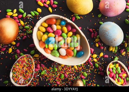 Easter eggs on black background Stock Photo