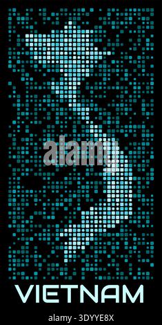 Vietnam digital dotted map. Shape of the country in cyan color palette on dark background. Futuristic Vietnam map design. Vector illustration. Stock Vector