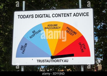 Australian Trust Authority Jonny Scholes Social art artwork in public Hobart Australia. Can you trust the internet today? Stock Photo