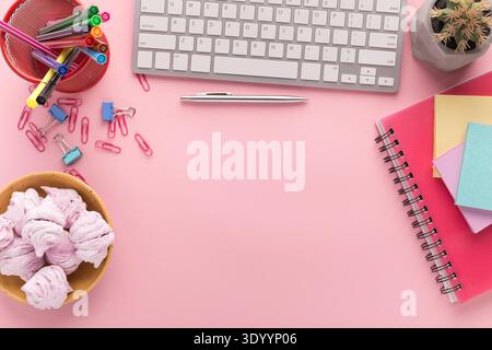Desk with different things, top view Stock Photo