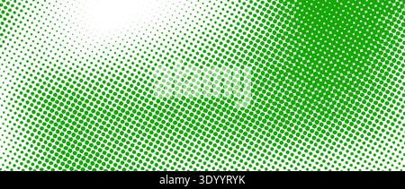 Green color halftone grain texture. Faded dotted gradient pattern background. Grunge pixel cartoon overlay backdrop. Raster comic pop art gradation wallpaper. Anime or manga wavy noise cover. Vector Stock Vector