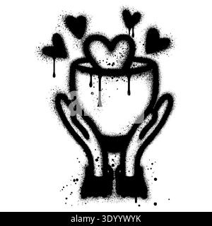 graffiti depicting a hand flying a heart into the air Stock Vector