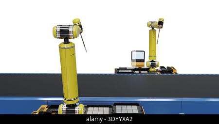 Automation industry concept with 3d rendering robot assembly line isolated on white Stock Photo