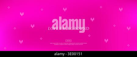 Love background with pixel hearts. Soft pastel fuchsia banner with metallic shine for elegant business or valentines design. Vector illustration Stock Vector