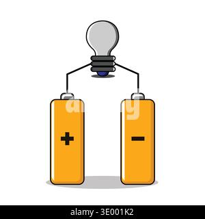 Battery illustration with positive and negative terminals representing electrical energy, power supply, and technology concepts in a modern flat desig Stock Vector