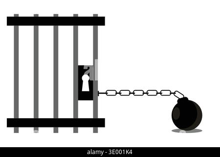 Concept illustration of a ball chained like a prisoner, symbolizing restricted motion and mechanical energy in a simple physics learning concept. Stock Vector